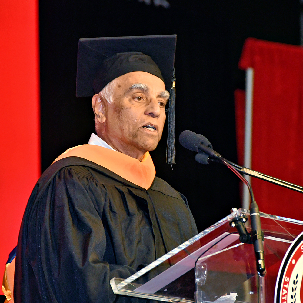 Anant Yardi giving speech at College of Business convocation