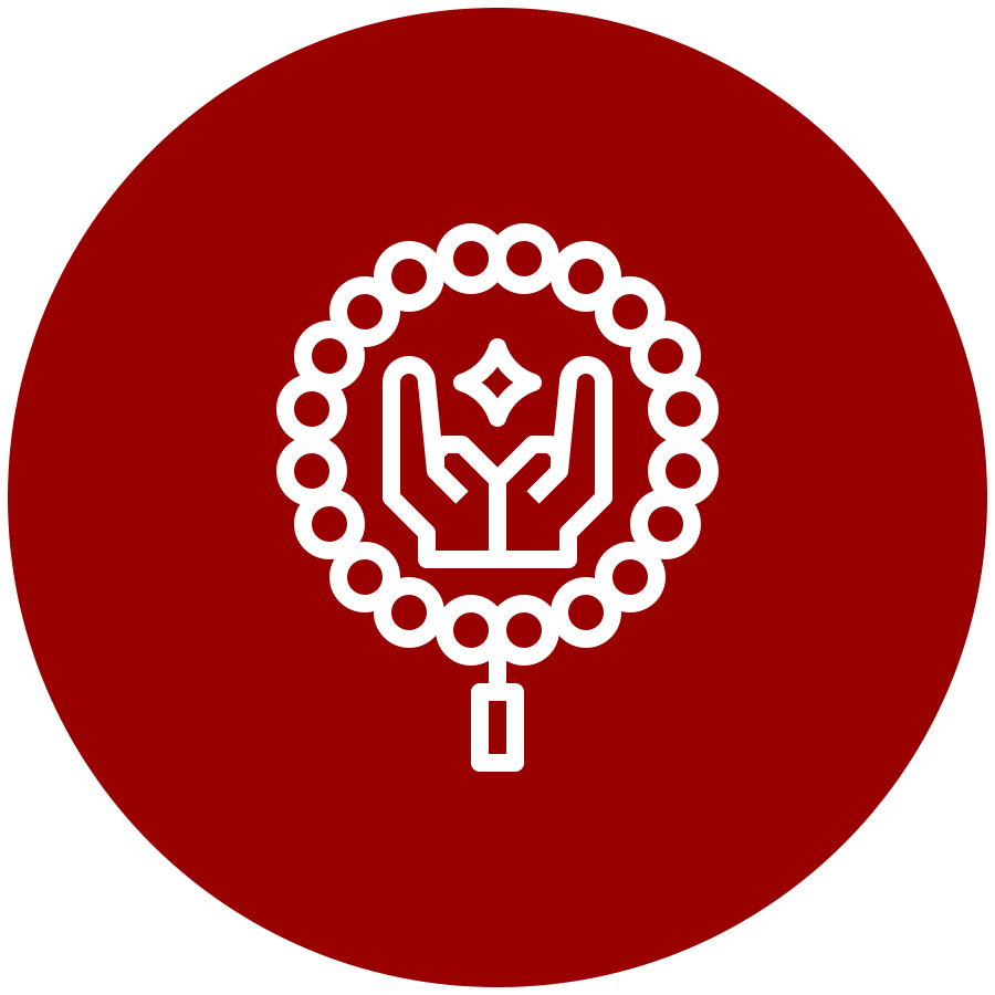 icon of two hands in a prayer position with a mandala symbol in the middle