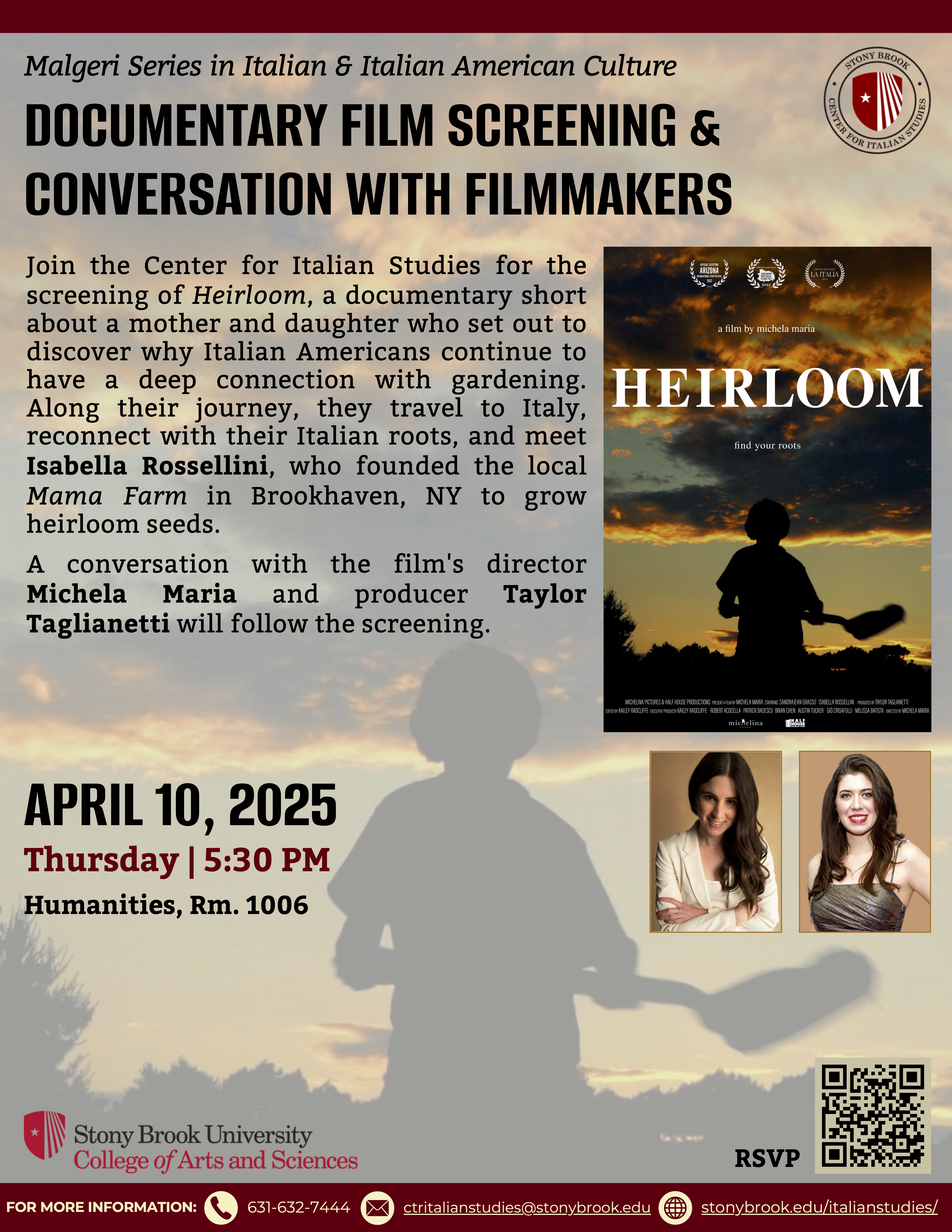 flyer advertising screening of the documentary Heirloom. Information contained is the same as listed on the site.