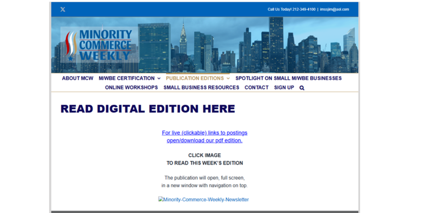 Screenshot of Minnority Commerce Weekly homepage.